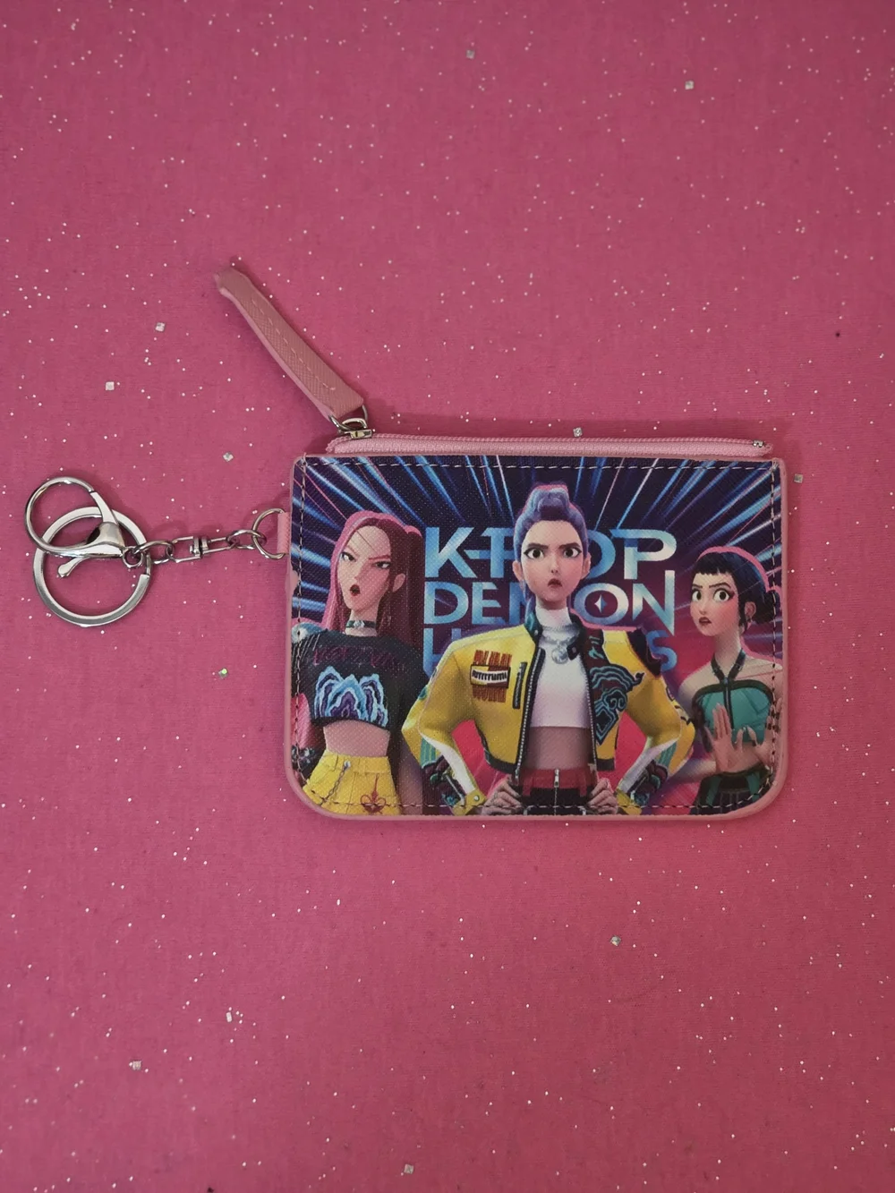 K-Pop Demon Hunters Huntrix Girls Pink Graphic Print Zip Card Wallet Pouch